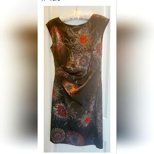 THE LIMITED Navy Floral Scoop Neck Fitted Dress Cap Sleeves Sz Sm